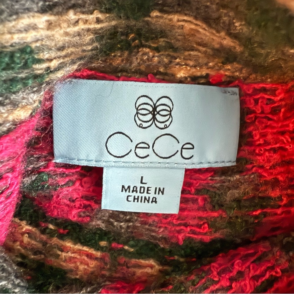 CeCe Tan Sweater with Pink and Green Pattern - Picture 4 of 4
